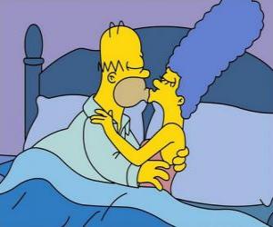 yapboz Homer ve Marge öpücük kendisi iyi bir gece veriyor